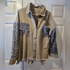 Sequin Sleeve Button-Up Shirt